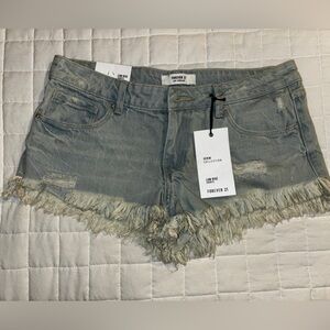 Forever 21 Light Wash Frayed Hem Denim Shorts